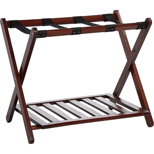 Casual Home Luggage Rack With Shelf-Walnut