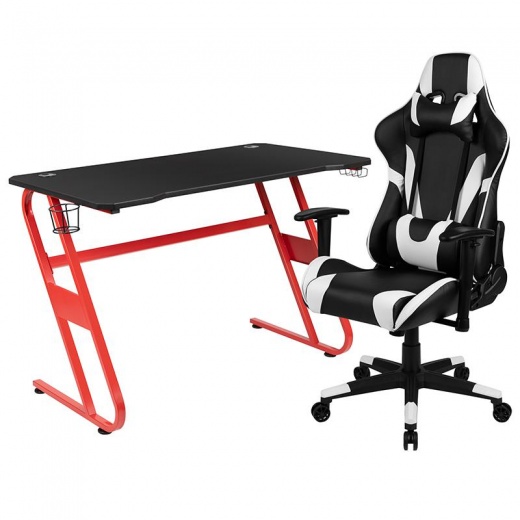 Flash Furniture Red Gaming Desk and Black Reclining Gaming Chair Set