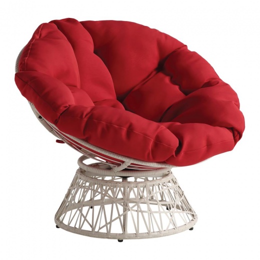 Papasan Chair with Red Round Pillow Cushion and Cream Wicker Weave - BF29296CM-RD