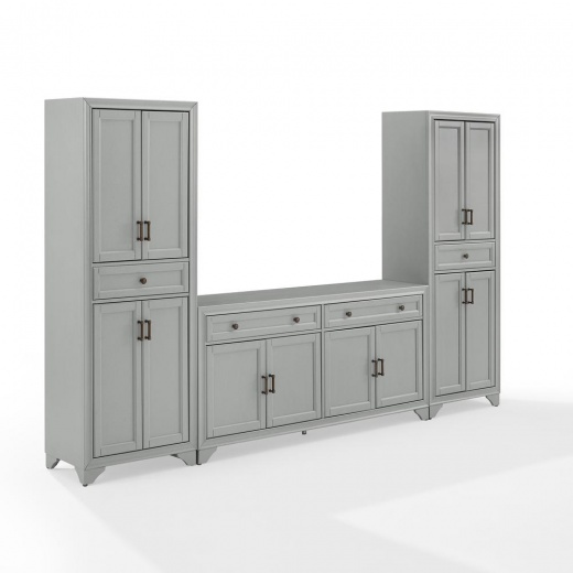 Tara 3Pc Sideboard And Pantry Set Distressed Gray