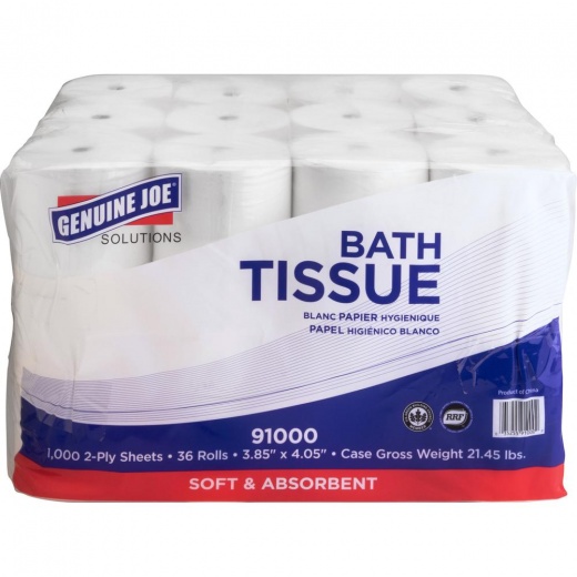 Genuine Joe Solutions Double Capacity Bath Tissue - 2 Ply - 1000 Sheets/Roll
