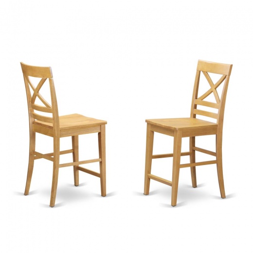Quincy Counter Height Stools With X-Back In Oak Finish, Set Of 2