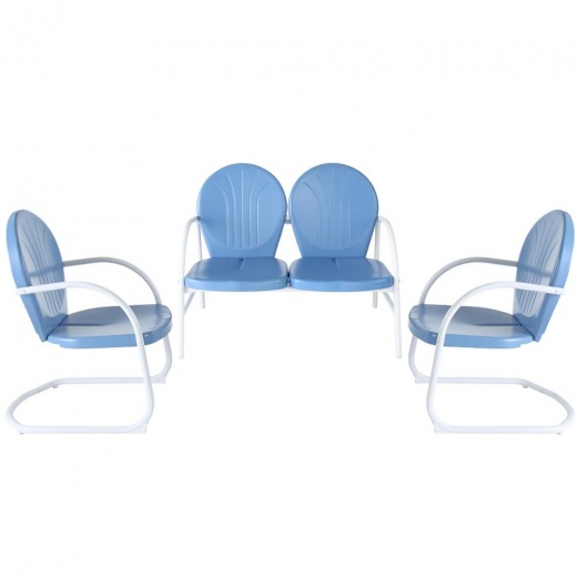 Griffith 3Pc Outdoor Metal Conversation Set Sky Blue Gloss/White Satin - Loveseat, 2 Chairs
