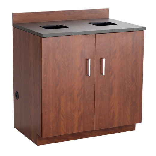 Safco Hospitality Base Cabinet, Waste Receptacle in Rustic Slate/Mahogany