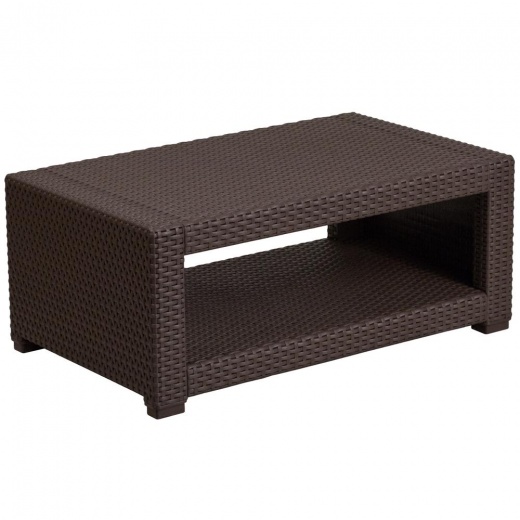 Chocolate Brown Faux Rattan Coffee Table - Flash Furniture
