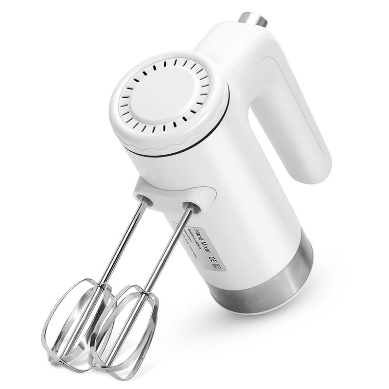 5-Speed Electric Hand Mixer Light Weight 400W Dough Hooks, Beaters, Whisk White