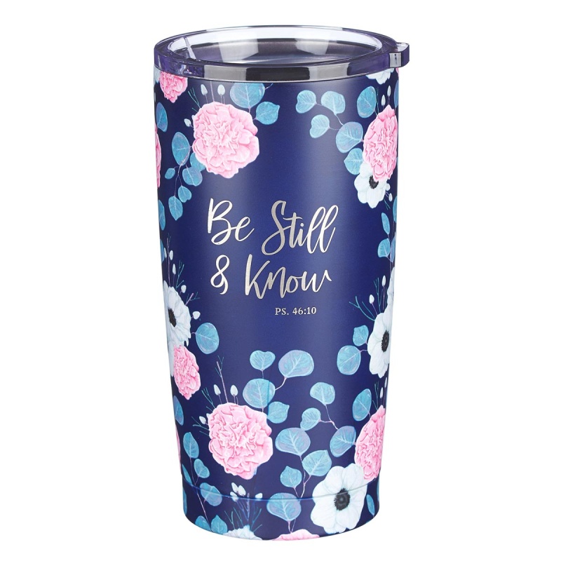 Navy Floral Be Still & Know Stainless Steel Travel Mug