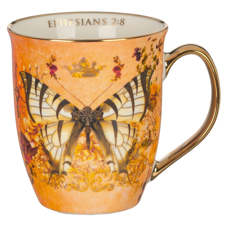 Grace Orange Butterfly Ceramic Coffee Mug