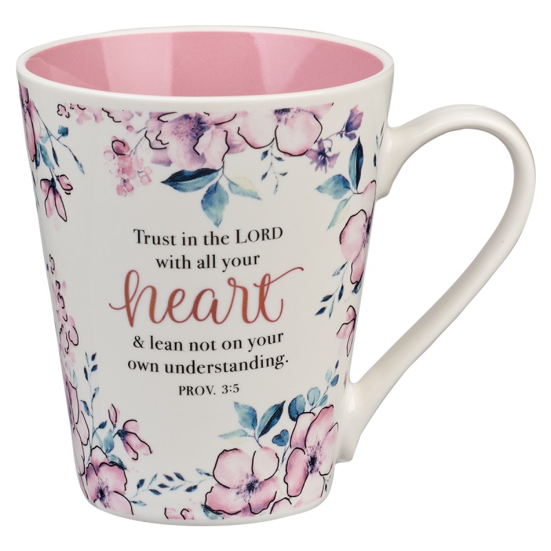 Trust in the Lord Pink Floral Ceramic Coffee Mug