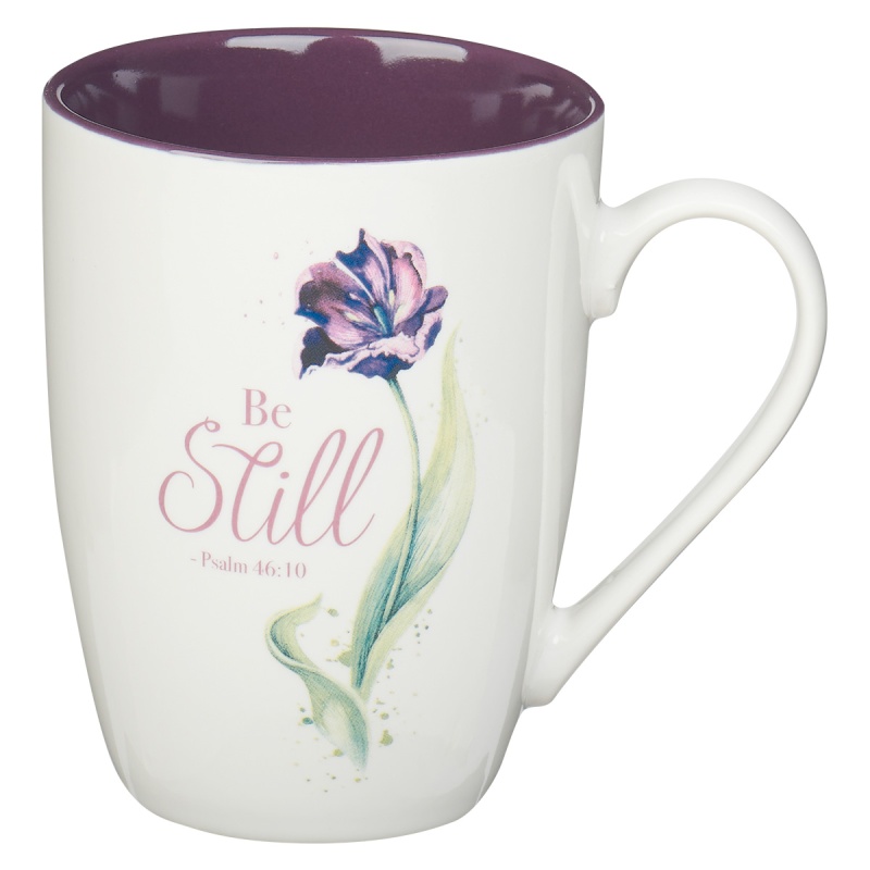 Mug White/Purple Tulip Be Still Ps. 46:10