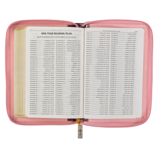 KJV Bible Compact Faux Leather, Pink/Burgundy with Zipper