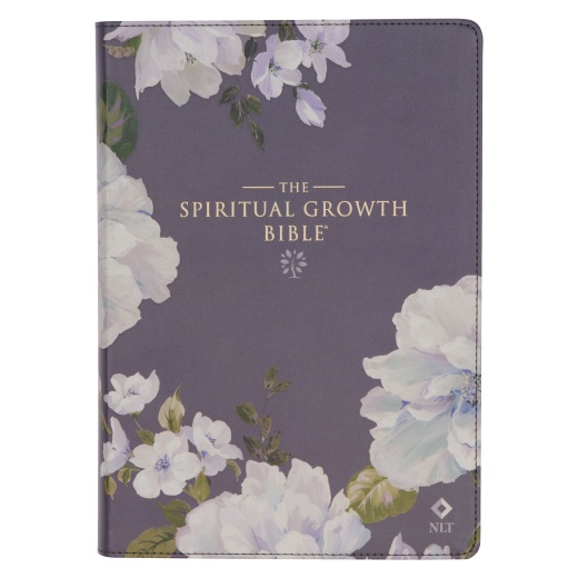 NLT Spiritual Growth Bible Faux Leather, Dusty Purple Floral Printed