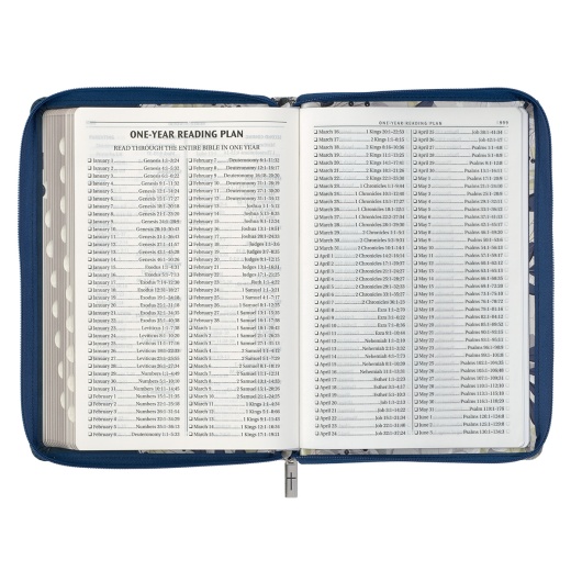 Kjv Bible Thinline Lp Faux Leather, Blue Floral Printed W/Zipper