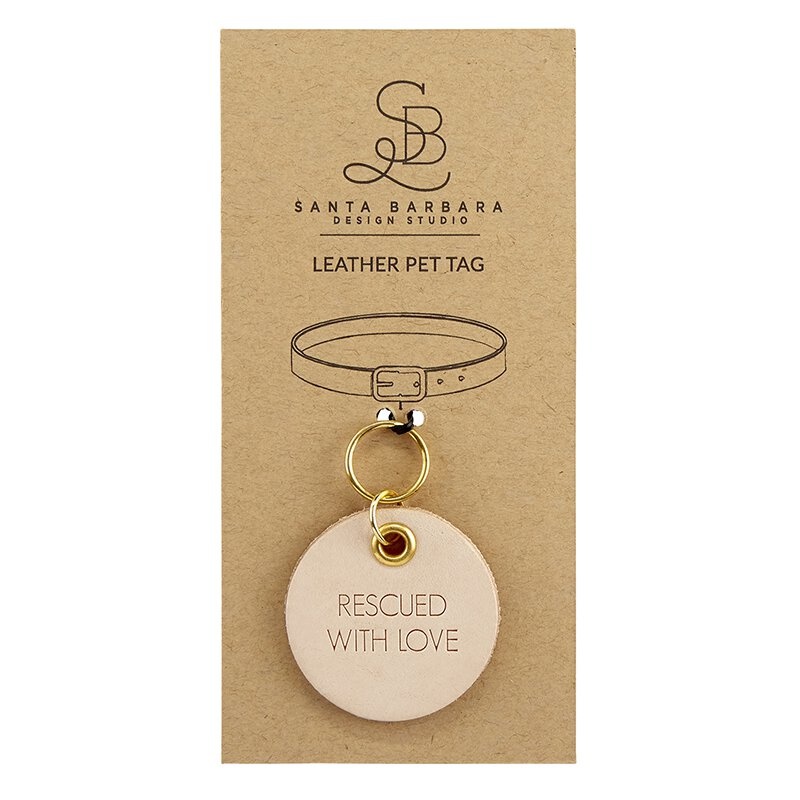 Leather Pet Tag - Rescued With Love