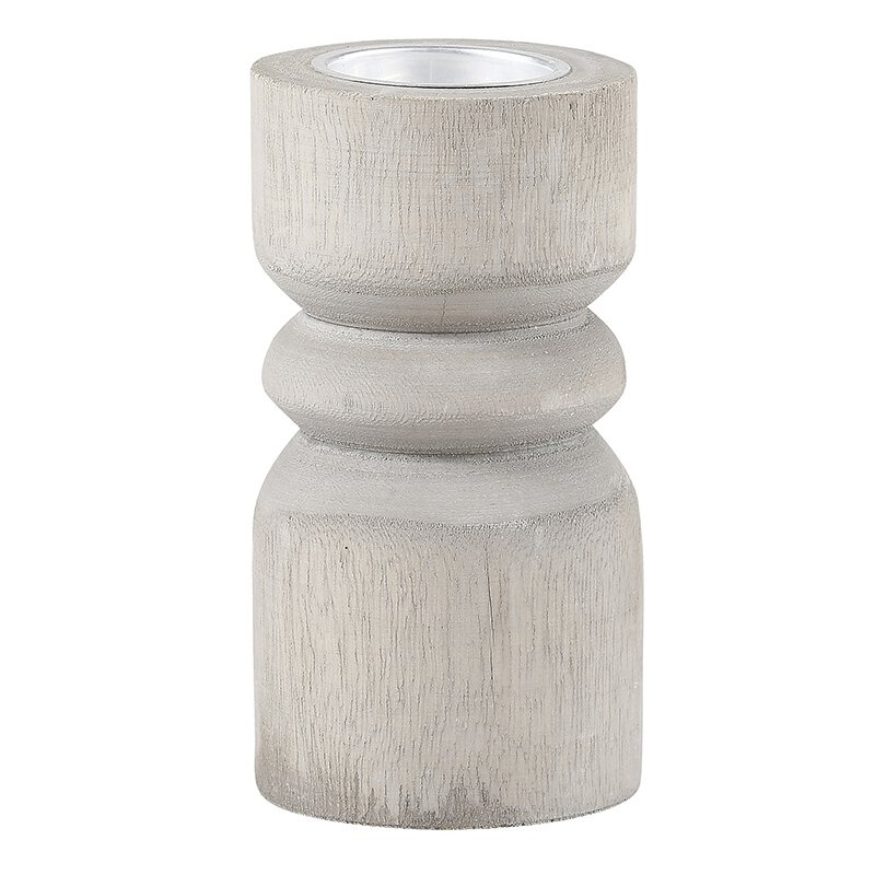 Medium Candle Holder - Grey Wood With Silver Plate