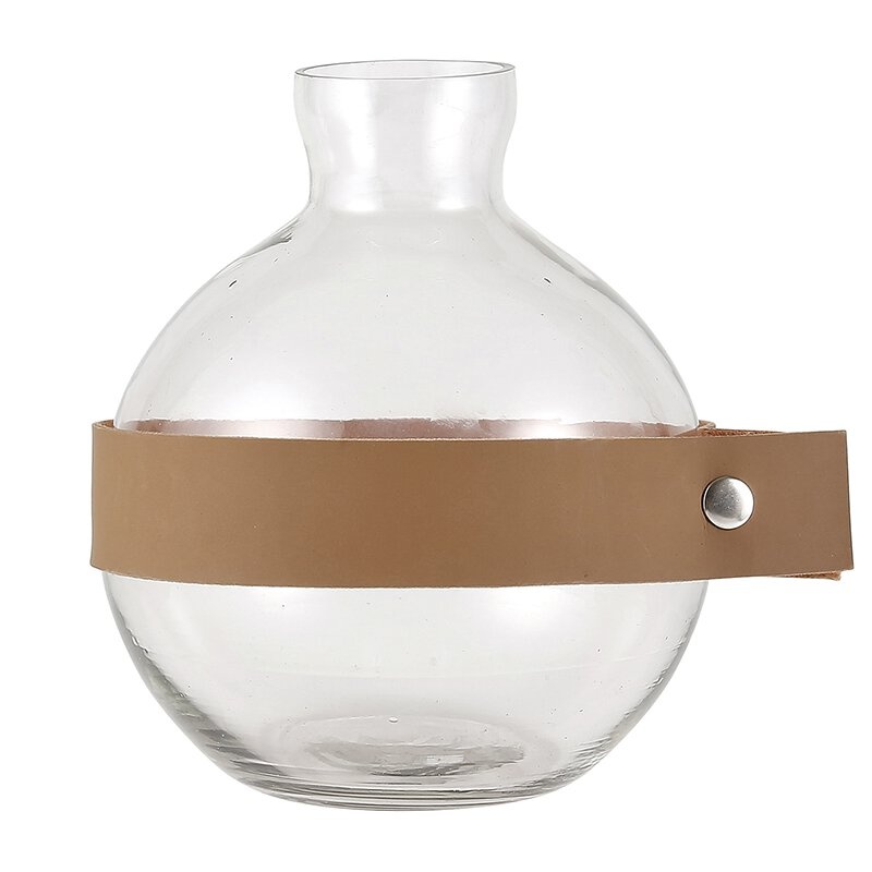 Round Glass + Leather Vase