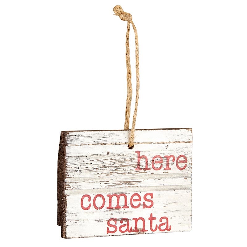 Face To Face Wood Ornament - Here Comes Santa