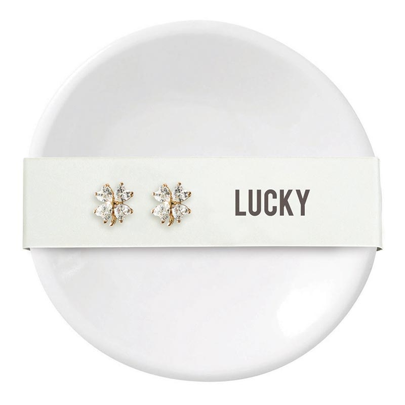 Ceramic Ring Dish & Earrings - Lucky