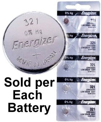 Energizer Batteries 321 (Sr616sw) Silver Oxide Watch Battery. On Tear Strip