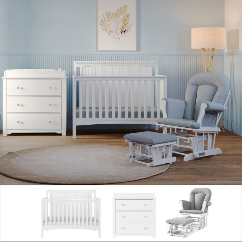 Scout 3 Piece Nursery Set With Crib, Dresser and Glider
