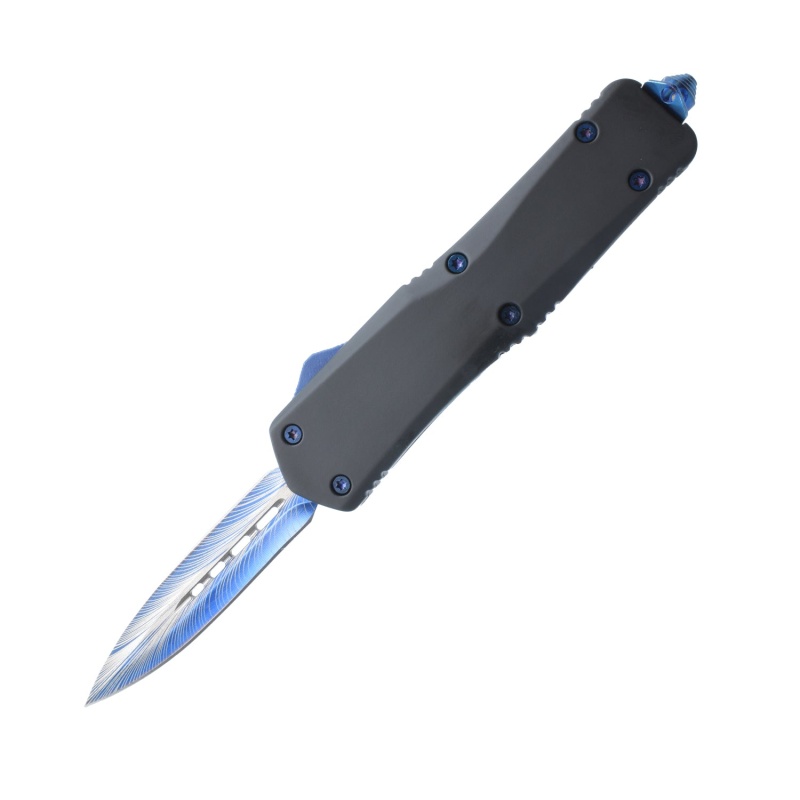 Double Edge Damascus Automatic Otf Knife W/ Belt Clip
