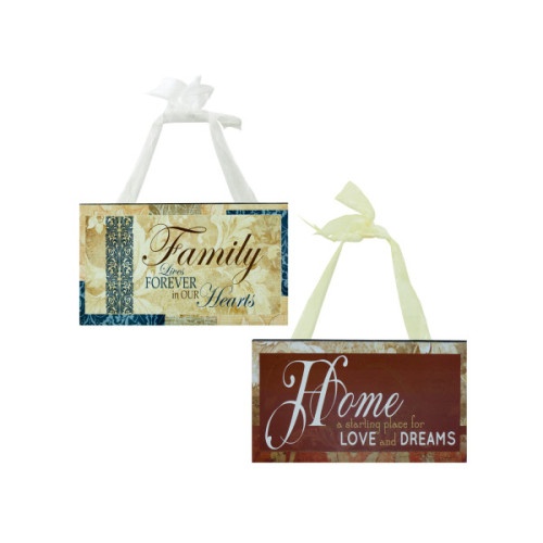 Family & Home Wood Sign With Ribbon Hanger