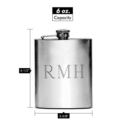 Custom Engraved Hip Flask Holding 6 Oz - Stainless Steel, Rustproof, Pocket Size, Screw-On Cap - Metallic Grey Finish Ideal For Personalization