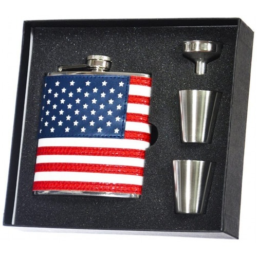 Top Shelf Flasks Stitched American Flag Flask, 6 Oz
