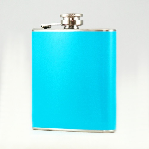 Hip Flask Holding 6 Oz - Pocket Size, Stainless Steel, Rustproof, Screw-On Cap - Baby Blue Finish