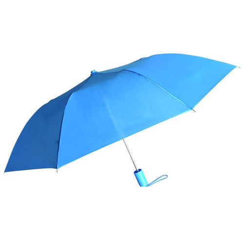 Compact Umbrella - Blue - Great For Travel - Lightweight - 41" Canopy - 20.5" Long When Open - Push Button Auto - Polyester - Flat Top