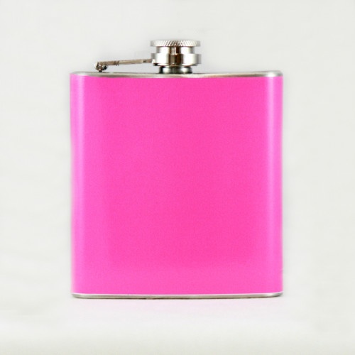 Hip Flask Holding 6 Oz - Pocket Size, Stainless Steel, Rustproof, Screw-On Cap - Pink Finish