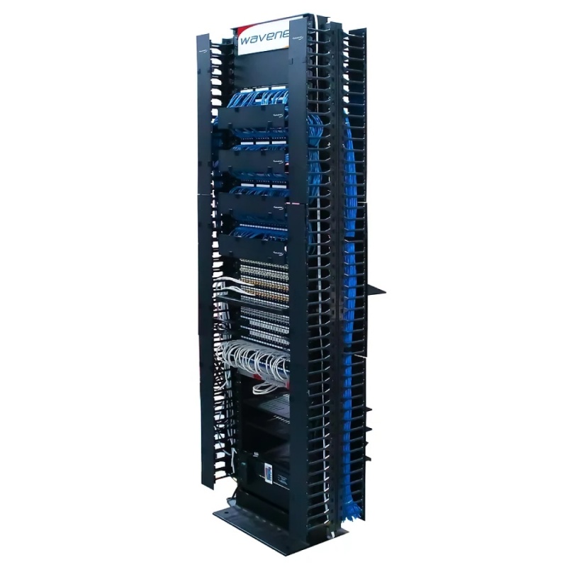 Wavenet – Double‐Sided Vertical Cable Manager - Finger Duct With Cover For 45U Or Larger 2‐Post And 4‐Post Racks, 78” Height, Plastic – Black