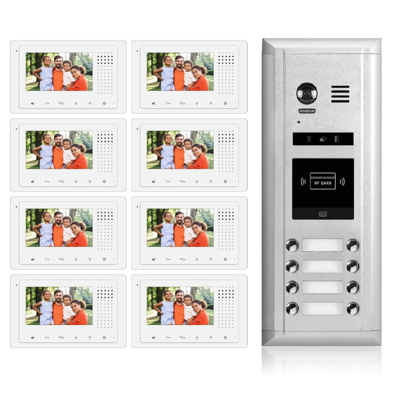 Intercom System For Apartment | 8 Apartment Video Doorbell | 2 Wire Buzzer System, 8 Monitors 4.3" - Dk43381s/Id