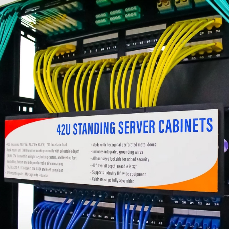 Wavenet - 42U Standing Server Cabinet 40 In Deep For 19” Network & Data Equipment Rack With Built-In Fans, Secure Locking Doors, Enclosure On Wheels/Casters - Black