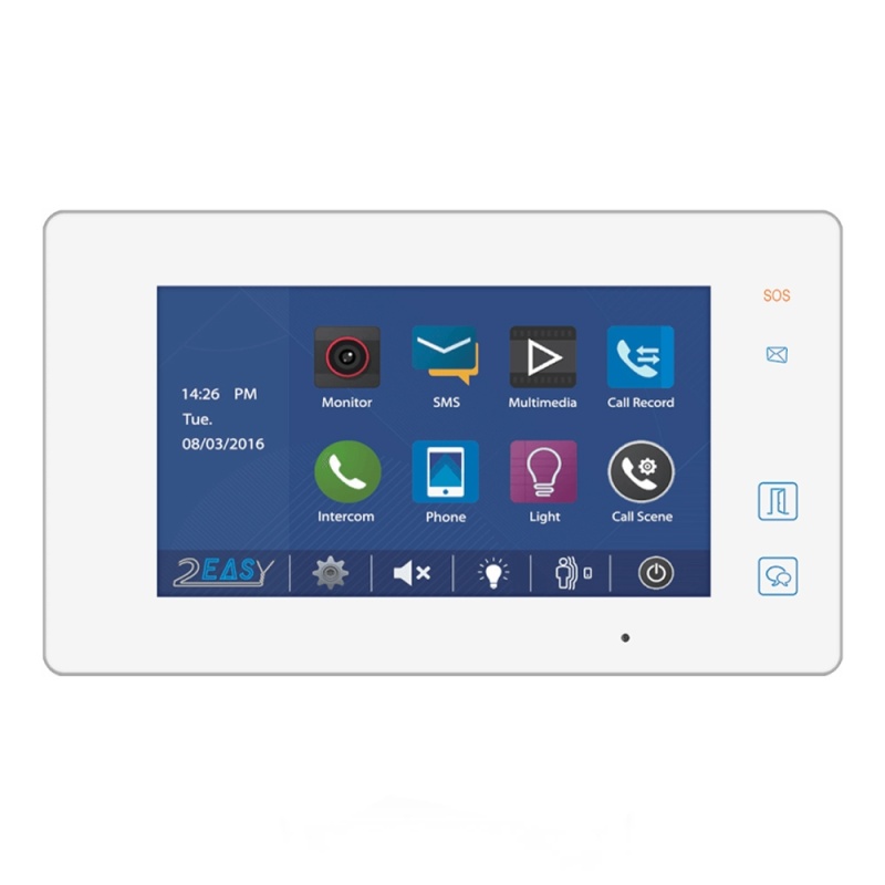 7″ Color Touch Screen Monitor – Dt-47Mg For 2-Wire Video Intercom Systems With Three Buttons, Picture/Video Memory - Sd Card Slot, In White Housing