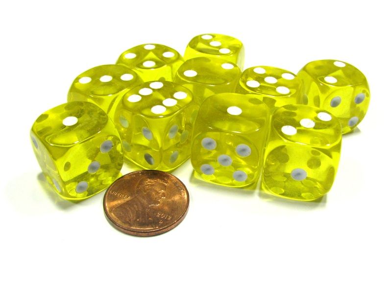 Economy Transparent Dice - 16Mm - 10 Pack - Choose Colors Yellow