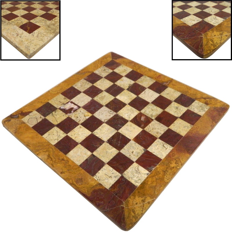 16" Red And Coral Marble Chess Board With 1.5" Squares Coral And Red With Coral Border