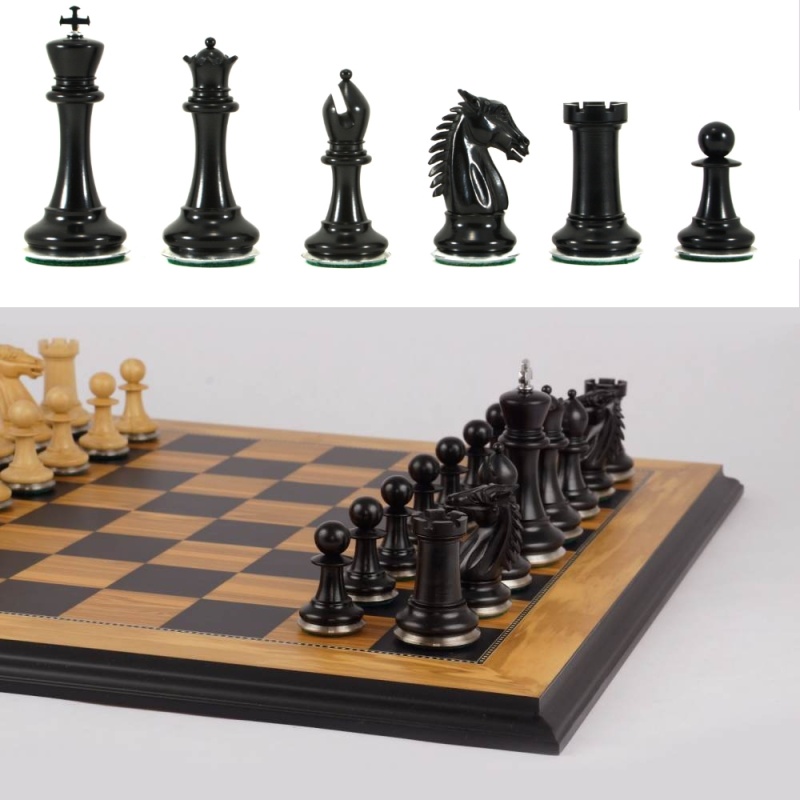 23" Mark Of Westminster Ebony Conqueror Staunton Presidential Chess Set With Steel Bases