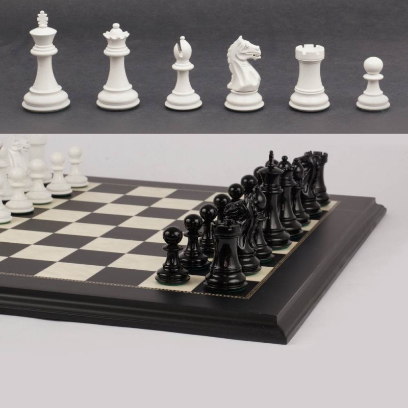23" Mark Of Westminster Black And White Lacquered Imperator Presidential Staunton Chess Set