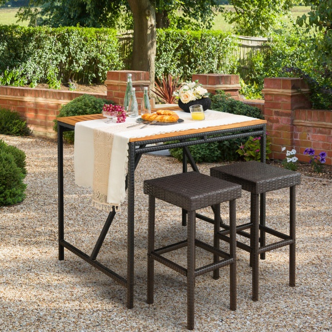 2 Pieces Patio Rattan Wicker Bar Stool Chairs