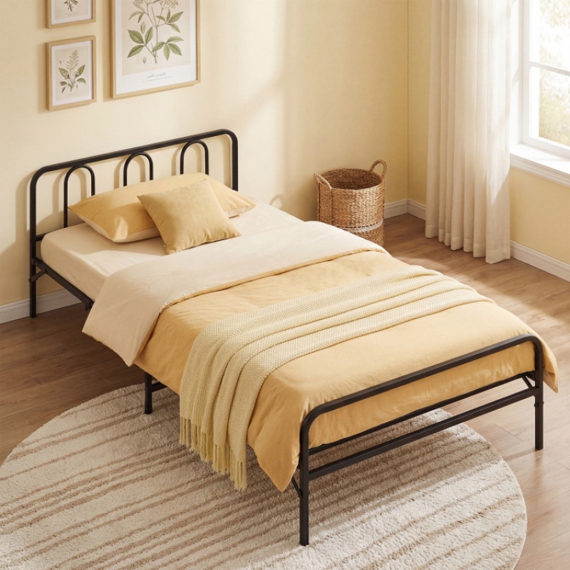 Heavy Duty Metal Twin Foldable Bed Frame With Headboard & Footboard