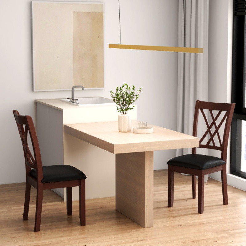 Set of 2 Dining Chair With Backrest and Padded Seat - Brown
