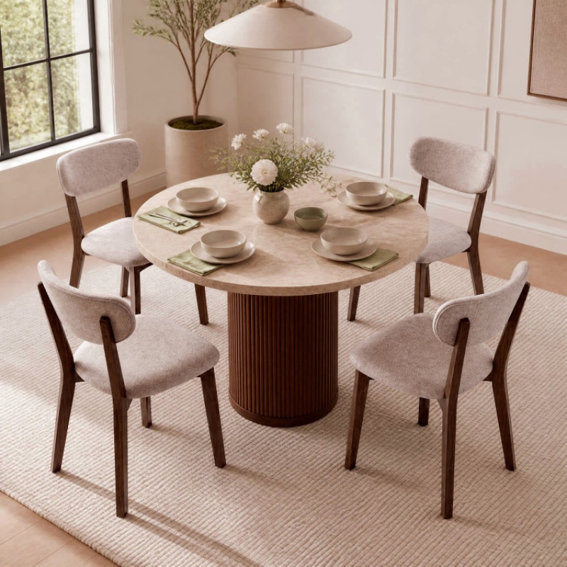 4 Upholstered Chairs With Solid Rubber Wood Frame And Curved Backrest For Dining Room-Brown