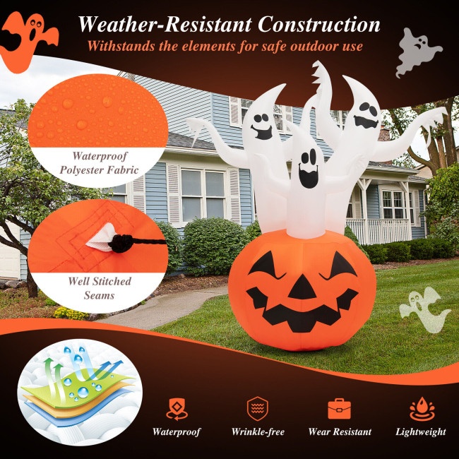 6 Feet Inflatable Halloween Three White Ghosts With Pumpkin Decor And ...