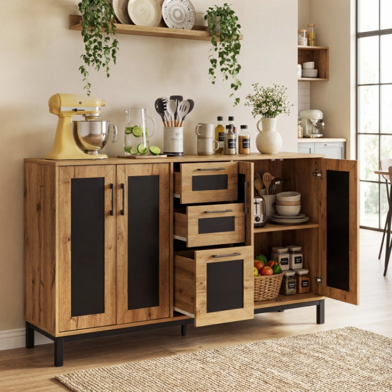 63" Sideboard Buffet Cabinet With 3 Drawers and Storage Shelves