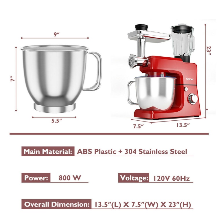 3-In-1 Multi-Functional 6-Speed Tilt-Head Food Stand Mixer