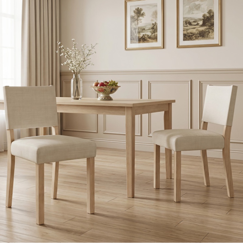 Upholstered Dining Chairs With Solid Rubber Wood Legs Set Of 2-Beige