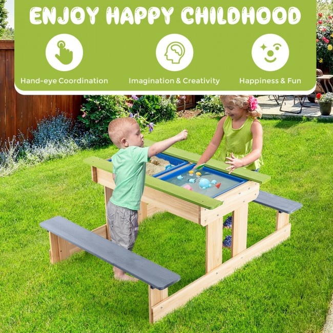 3-In-1 Outdoor Wooden Kids Water Sand Table With Play Boxes