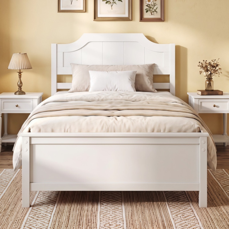 Multiple Size Solid Wood Platform Bed Frame With Headboard In White-Twin Size