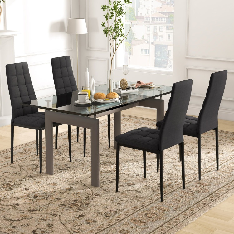 Set Of 4 Fabric Dining Chairs Set With Upholstered Cushion And High Back